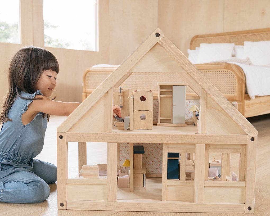 PlanToys Κλασικό Κουκλόσπιτο - Ξύλινο Κουκλόσπιτο με 4 Δωμάτια