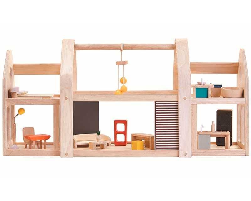 PlanToys Φορητό Κουκλόσπιτο - Ξύλινο κουκλόσπιτο με επίπλωση