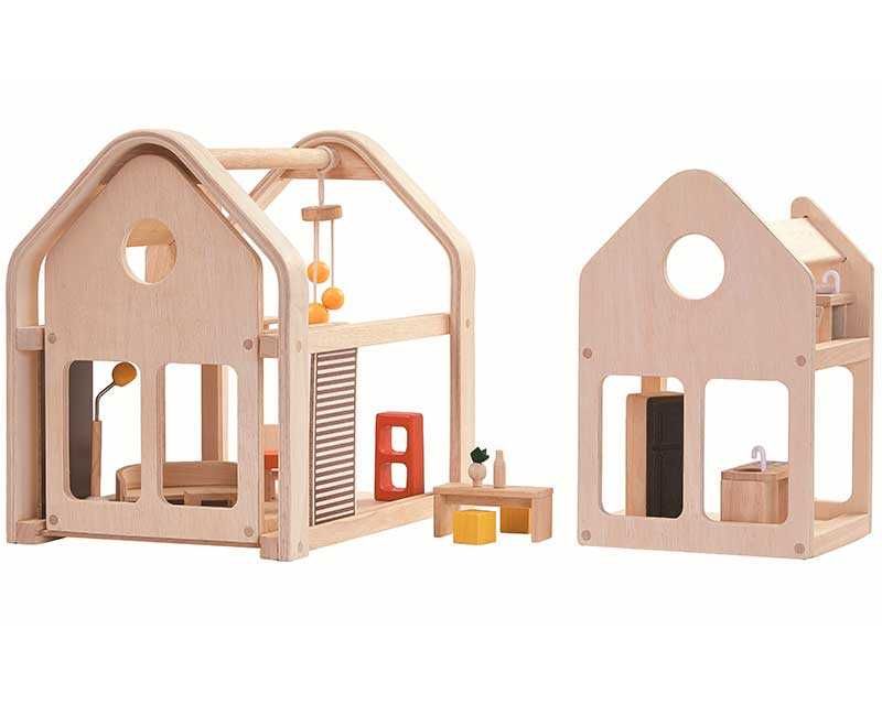 PlanToys Φορητό Κουκλόσπιτο - Ξύλινο κουκλόσπιτο με επίπλωση