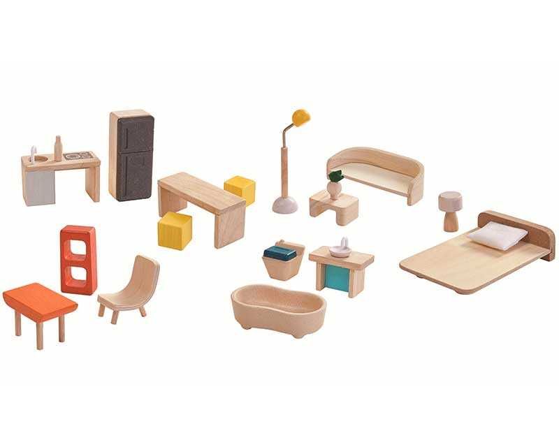 PlanToys Φορητό Κουκλόσπιτο - Ξύλινο κουκλόσπιτο με επίπλωση