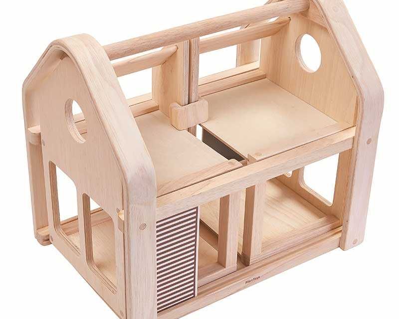 PlanToys Φορητό Κουκλόσπιτο - Ξύλινο κουκλόσπιτο με επίπλωση