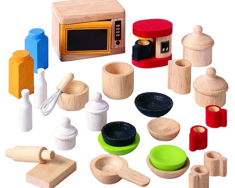 PlanToys Αξεσουάρ & σκεύη κουζίνας - Ξύλινο Σετ Επίπλων για Κουκλόσπιτο