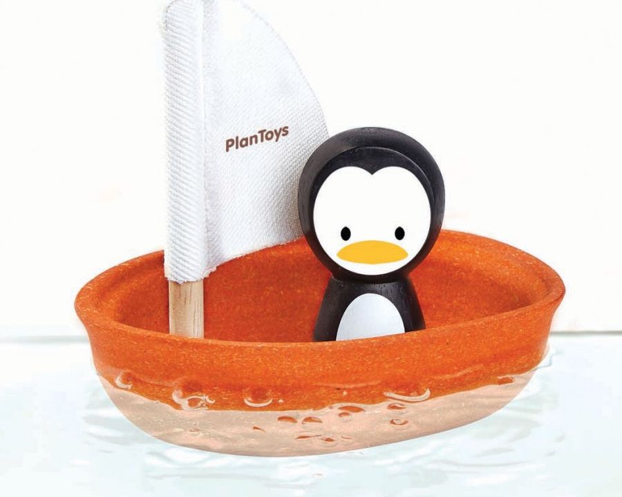 PlanToys Ιστιοφόρο με Πιγκουίνο – Ξύλινο Παιχνίδι Νερού