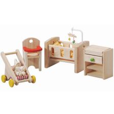 PlanToys Δωμάτιο Μωρού - Ξύλινο Σετ Επίπλων για Κουκλόσπιτο