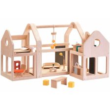 PlanToys Φορητό Κουκλόσπιτο - Ξύλινο κουκλόσπιτο με επίπλωση