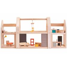 PlanToys Φορητό Κουκλόσπιτο - Ξύλινο κουκλόσπιτο με επίπλωση