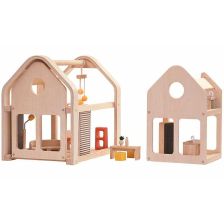 PlanToys Φορητό Κουκλόσπιτο - Ξύλινο κουκλόσπιτο με επίπλωση
