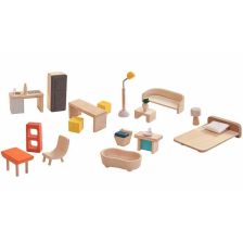 PlanToys Φορητό Κουκλόσπιτο - Ξύλινο κουκλόσπιτο με επίπλωση